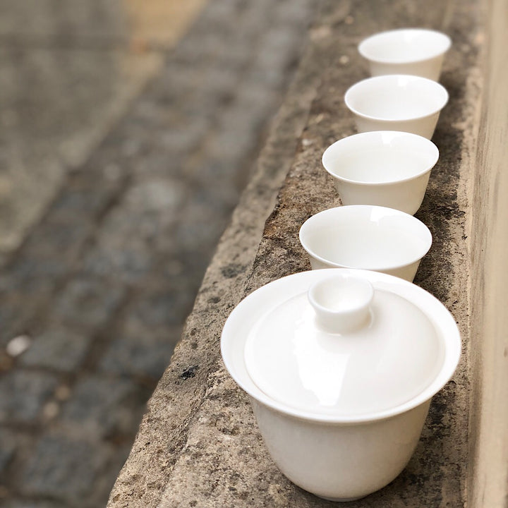 Porzellan Gaiwan Tee Set zum Reisen in weiß