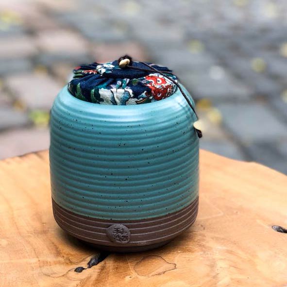 Teedose aus Keramik Tuerkise Glasur