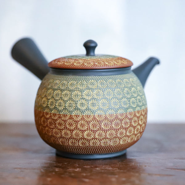 Japanische Kyusu von Teruyuki Isobe Rot-Grün (330 ml)