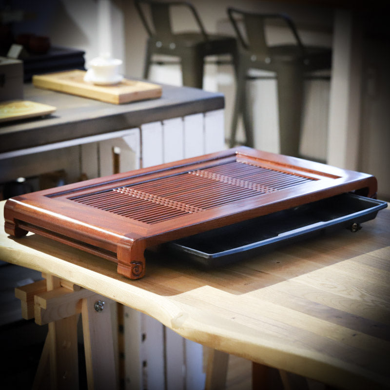 Teetablett Aus Holz 36x24cm - Mit Entwässerung Für Tee-Zeremonie & Reinigung